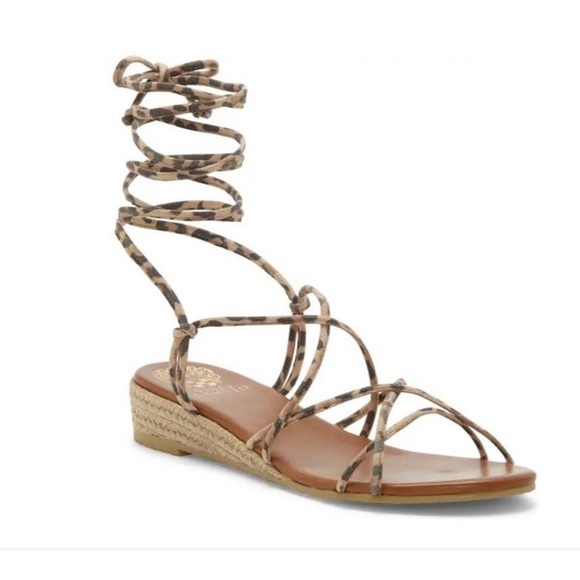 💕 NWT Vince Camuto Prasetta Leopard String Wrap Ankle Tie Sandals US 7.5 EUR 38 - Picture 5 of 6